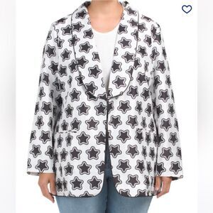 Hutch Oversized Shantung Star Print Blazer Long sleeve White Black M NWOT
